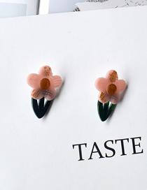 Fashion Five Petal Flower Acrylic Contrast Panel Floral Stud Earrings