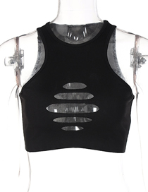 Fashion Black Halterneck Cutout Vest