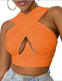 Fashion Orange Cotton Cross Cutout Tank Top