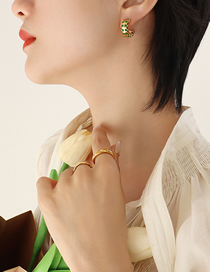 Fashion Gold Green Zircon Earrings Titanium Steel With Zirconium C-shaped Earrings