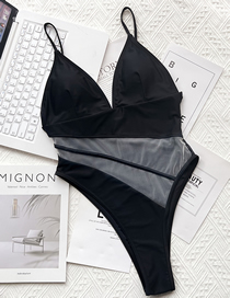 Fashion Black Nylon Mesh Sheer One-piece Swimsuit
