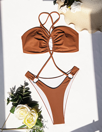 Fashion Brown Solid Color Cutout Tie One Piece Swimsuit