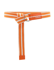 Fashion Orange Canvas Striped Braided Double Buckle Wide Belt