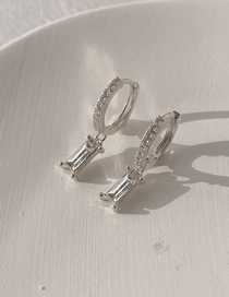 Fashion Silver Sapphire Brass Inlaid Zirconia Rectangular Treasure Earrings