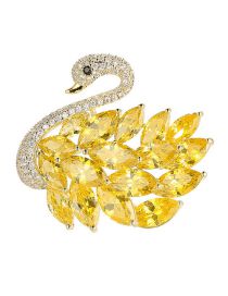 Fashion Golden Bronze Zirconium Swan Brooch