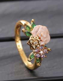 Fashion Gold Alloy Set Emerald Marquise Diamond Flower Ring