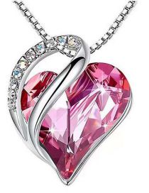 Fashion Pink Alloy Diamond Heart Necklace