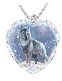 Fashion Snow Wolf Necklace Geometric Glass Heart Print Necklace