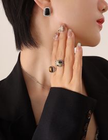 Fashion Pair Of Steel Black Opal Earrings Titanium Geometric Square Opal Stud Earrings