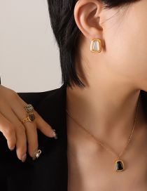 Fashion A Pair Of Gold And White Opal Earrings Titanium Geometric Square Opal Stud Earrings