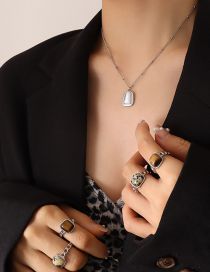 Fashion Steel White Opal Necklace-40+5cm Titanium Geometric Square Opal Necklace