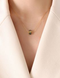 Fashion Gold Titanium Steel Set With Square Zirconium Emerald Necklace