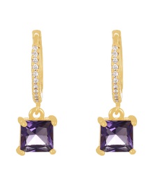 Fashion Purple + Gold Brass Set Square Zircon Drop Earrings
