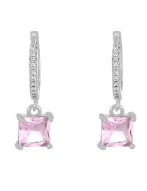 Fashion Pink + Silver Brass Set Square Zircon Drop Earrings