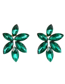 Fashion Dark Green Alloy Diamond Water Drop Flower Stud Earrings