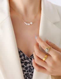 Fashion Gold Titanium Steel Geometric Pearl Beaded Necklace