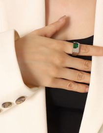 Fashion Steel Green Zircon Ring Titanium Steel Set With Zirconium Geometric Ring