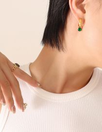 Fashion Pair Of Golden Green Zircon Pearl Earrings Titanium Gold Plated Zirconium Geometric Earrings