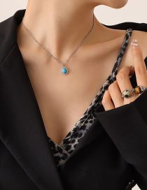 Fashion X254-steel Blue Turquoise Necklace-39+5cm Titanium Gold Plated Pine Geometric Necklace
