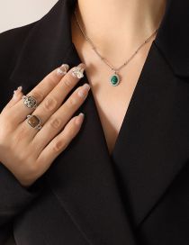 Fashion X254-steel Turquoise Necklace-39+5cm Titanium Gold Plated Pine Geometric Necklace