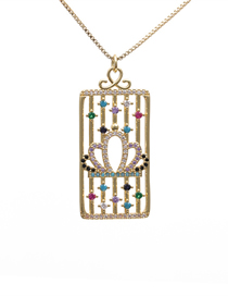 Fashion 3# Bronze Zirconium Geometric Crown Square Necklace