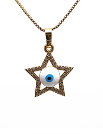 Fashion 1# Brass And Diamond Pentagram Eye Necklace