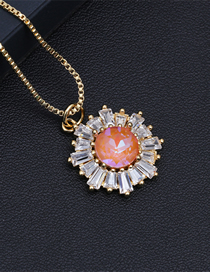 Fashion Orange Copper Gold Plated Zirconium Sunflower Necklace