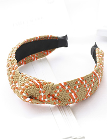 Fashion Orange + Light Coffee Raffia Headband Fabric Raffia Braided Wide-brimmed Headband