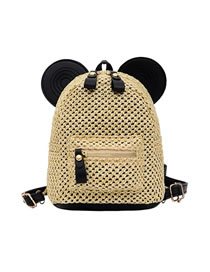 Fashion Black Straw Cutout Braided Backpack