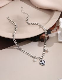 Fashion  Alloy Chain Checkerboard Heart Necklace