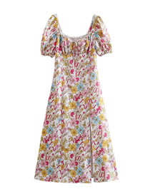 Fashion Floral Floral Pleated Slit Maxi Dress