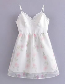 Fashion White Double-layer Mesh Print Slip Dress