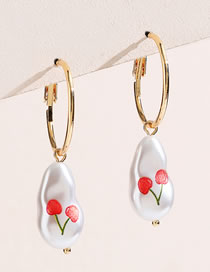 Fashion Gold Alloy Pearl Cherry Print Earrings