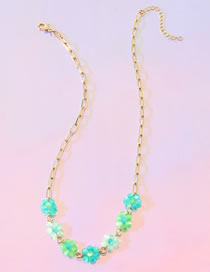 Fashion Green Alloy Chain Rice Bead Flower Necklace