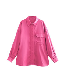 Fashion Rose Red Silk Satin Loose Shirt Coat