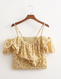 Fashion Yellow Floral Floral Irregular Lace Sling Top