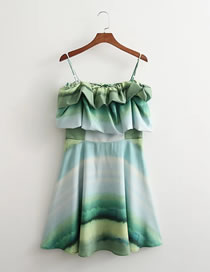 Fashion Green Gradient Tie-dye Gradient Slip Dress