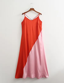 Fashion Color Matching Color-block Suspender Dress