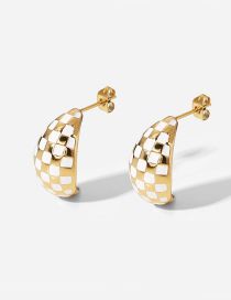 Fashion Gold Stainless Steel C Checkered Stud Earrings