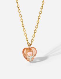 Fashion Gold Stainless Steel Glass Heart Necklace
