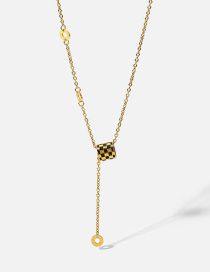 Fashion Gold Stainless Steel Checkered Fringe Necklace