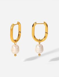 Fashion Gold Stainless Steel Pearl Oval Earrings