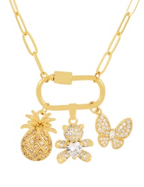 Fashion Gold Bronze Zircon Pineapple Bear Butterfly Pendant Necklace