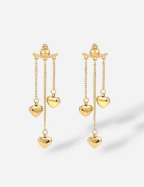 Fashion Gold Stainless Steel Heart Tassel Earrings