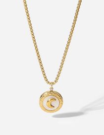 Fashion Gold Stainless Steel Moon Round Necklace
