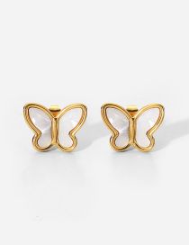 Fashion Gold Stainless Steel Shell Butterfly Stud Earrings