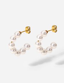Fashion Gold Stainless Steel Pearl C Stud Earrings