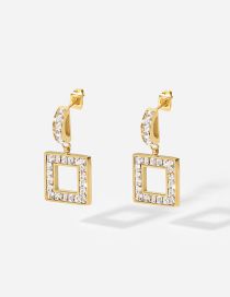 Fashion Gold Stainless Steel Rhinestone Cutout Square Earrings