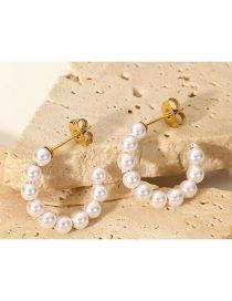 Fashion Small Stainless Steel Pearl C Stud Earrings