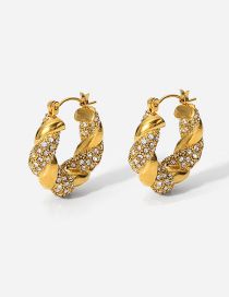 Fashion Gold Stainless Steel Rhinestone Twist O-shaped Earrings